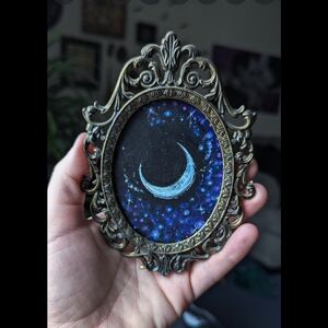 Mini Moon Acrylic Painting Vintage Frame